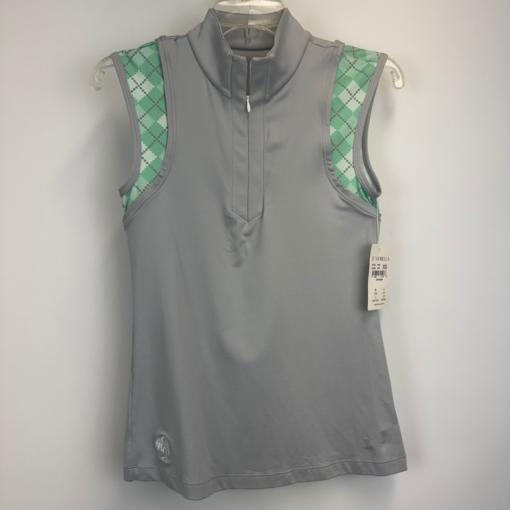 Sofibella Womens Golf Top Sleeveless 1/4 Zip Argyle Grey Green 2108 XS NEW